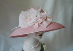 Couture Ladies Pink Kentucky Derby Straw Hat Formal Hat | Etsy Feminine Fitted Hat With Curved Brim, Elegant Fitted Pink Cloche Hat, Feminine Adjustable Hats For Kentucky Derby, Feminine Adjustable Hat For Kentucky Derby, Feminine Curved Brim Hats For Kentucky Derby, Feminine Short Brim Hat For Kentucky Derby, Chic Pink Wide Brim Straw Hat, Elegant Pink Hat With Short Brim, Elegant Pink Brimmed Hats