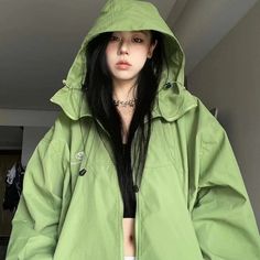 Material: PolyesterClosure Type: ZipperSize Chart CM Size Shoulder Bust Length Sleeve S 58 108 64 63 M 59 112 65 64 L 60 116 66 65 XL 61 120 67 66 XXL 62 124 68 67 Green Zipper Closure Outerwear For Streetwear, Green Casual Outerwear With Zipper Closure, Spring Streetwear Parka With Long Sleeves, Casual Green Outerwear With Zipper Closure, Oversized Techwear Windbreaker For Spring, Green Oversized Windbreaker For Spring, Oversized Long Sleeve Windbreaker With Zipper, Oversized Green Windbreaker For Spring, Green Zipper Windbreaker For Streetwear