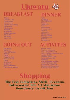 an orange poster with the words shopping and other things on it in pink, red and black