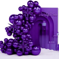 purple balloons in front of a party door