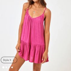 Nwt Lspace Carli Coverup Dress - Pink - Xs Sleeveless Sundress For Beach Loungewear, Summer Mini Dress With Spaghetti Straps For Loungewear, Flowy Mini Dress For Beachwear, Sleeveless Sundress Mini Dress For Loungewear, V-neck Mini Dress For Summer Loungewear, Beach Cover-up Mini Dress, Loungewear Mini Sundress, Pink Summer Mini Dress For Loungewear, Chic Mini Sundress For Beach Cover-up