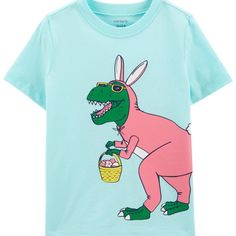 Crafted In Soft Cotton Jersey With A Cute Print, This Tee Is The Perfect Outfit Starter. Features: - Short Sleeves - Ribbed Neckline Fabric & Care: - 100% Cotton Jersey - Imported - Machine Washable # Easter# Playful White Dinosaur Print Top, Blue Dinosaur Print Top For Playtime, Pink Dinosaur Print Short Sleeve Top, Cotton Tops With Dinosaur Print For Spring, Fun Short Sleeve Tops With Dinosaur Print, Cute Dinosaur Print Top For Spring, Cute Dinosaur Print Spring Top, Cute Dinosaur Print Tops For Spring, Dinosaur Print Short Sleeve Tops For Spring