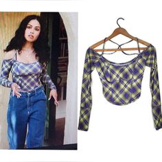 Urban Outfitters Mia Cold Shoulder Top In Green Plaid. From A Huge Collection Of Unworn And Lightly Worn Wardrobe Obtained From A Major Studio Costume Department. Clothing From Shows Including Disney + Shows Big Shot With John Stamos, The Mighty Ducks: Game Changers With Emilio Estevez, Lauren Graham And Josh Duhamel, The Hit Hulu Series Saint X, Tiny Beautiful Things, How I Met Your Father And Hulu Film Quiz Lady. This Top Came From Tiny Beautiful Things And Was Worn By Actress Aneasa Yacoub As Fitted Purple Crop Top For Fall, Y2k Purple Tops For Fall, Y2k Style Purple Tops For Fall, Purple Y2k Tops For Fall, Y2k Fall Purple Tops, Purple Fitted Y2k Crop Top, Purple Long Sleeve Crop Top For Spring, Urban Outfitters Long Sleeve Purple Tops, Urban Outfitters Purple Long Sleeve Tops