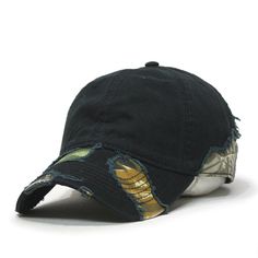 Bedeck your head with premium headware in classic army style. Unstructured Soft Crown Low-Fitting 6 Panel Camouflage Baseball Cap Camouflage Washed Cotton Distressed Visor w/ 6 Rows Heavy Stitching and Seamed Front Panel without Buckram Adjustable Hook and Loop Closure and One Size Fits Most Size: OSFM - Adult (58cm/22.8") Washed Cotton Twill 100% Cotton Military Camouflage Baseball Cap For Streetwear, Camouflage Baseball Cap With Visor, Black Military Baseball Cap For Outdoor, Black Military Trucker Hat, Black Distressed Visor Hat, Military Style Hat For Streetwear, Black Military Baseball Cap For Streetwear, Military Style Black Snapback Cap, Distressed Black Snapback Baseball Cap