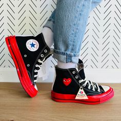 ❤️Converse Women Shoes Sz 13 Comme Des Garçons Play Chuck 70 Hi Black Rd A01793C Play Heart Shoes, Suede Converse, Converse Comme Des Garcons, Red Chucks, Yellow Converse, Converse Women, Converse Shoes Womens, Converse Red, Converse Run Star