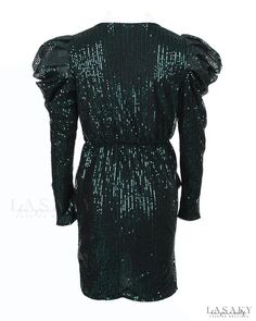 Lasaky - Gathered Sequin Dress with Leg Sleeves Green Sequin Dress For Winter, Green Sequined Winter Dress, Green Knee-length Party Season Dress, Green Knee-length Party Dress, Knee-length Sequined Dresses For Winter, Glamorous Green Winter Dresses, Green Fall Party Dress, Green Sequined Dress For Fall, Green Midi Dress For Winter Night Out