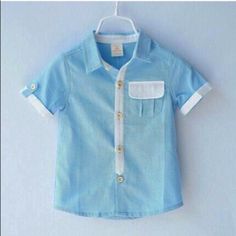 2,3,4,5,6t Cute Light Blue Summer Shirt, Cute Blue Collared Top, Cute Blue Collared Shirt, Cute Light Blue Shirt For Spring, Cute Blue Short Sleeve Shirt, Cute Blue Cotton Shirt, Cute Blue Shirt For Spring, Cute Blue Tops With Pockets, Cute Blue Spring Shirt