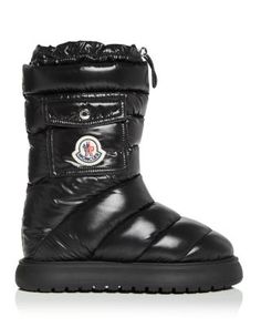 Moncler Women's Gaia Logo Pocket Down Snow Boots Moncler Boots, Shoe Aesthetic, Snow Sneakers, Black And White Boots, Black Mid Calf Boots, Ankle Rain Boots, Moncler Women, Cold Weather Boots, Weather Boots