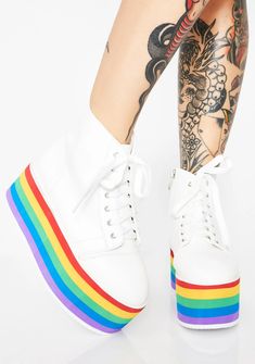 Rainbow Platform Sneakers | Dolls Kill Multicolor Platform Sneakers For Streetwear, Multicolor High-top Platform Sneakers For Streetwear, Multicolor Platform Sneakers For Spring Streetwear, High-top Multicolor Platform Sneakers For Streetwear, Spring Multicolor Platform Sneakers For Streetwear, Sporty Multicolor High-top Platform Sneakers, Trendy Multicolor High-top Platform Sneakers, Trendy Multicolor Synthetic High-top Sneakers, Multicolor Spring Platform Sneakers