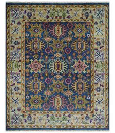 Blue and Beige Traditional Turkish Design Wool Hand Knotted Multi Sizes Area Rug Heriz Rug, Turkish Design, 4x6 Area Rugs, Layered Rugs, Heriz Rugs, 6x9 Area Rugs, 9x12 Area Rugs, Big Rugs, Area Rug Sizes