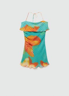 Printed dress with turn-down neckline - Woman | MANGO USA Hula Dress, Tropical Outfits, Floral Crochet Dress, Aloha Dress, Tropical Outfit, Fishnet Dress, Tropical Fashion, Mango Dress, Short Design