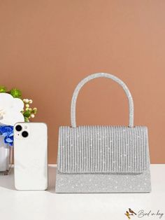 BirdinBag - Glamorous Top Handle Bag: Mini Square with Flap and Sparkling Glitter Silver Glitter Bag For Night Out, Glitter Rectangular Shoulder Bag, Word Wrap, Sparkles Glitter, Diy Supplies, Chain Bag, Mini Fashion, Square Bag, Handle Bag