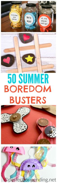 some crafts and activities for kids to do with the summer boredom busterers, including paper plates