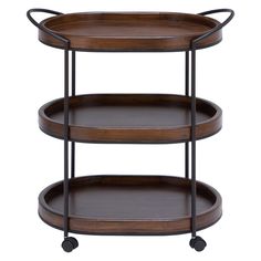 three tiered serving cart with wheels on each side and two trays at the bottom