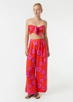 Linen Campbell Floral Wide Leg Pants | Scarlet Bombay Bloom | RHODE Chic Viscose Pants For Vacation, Summer Viscose Wide-leg Pants, Summer Wide-leg Viscose Pants, Summer Casual Wide Leg Viscose Pants, Casual Summer Wide Leg Viscose Pants, Casual Viscose Wide Leg Pants For Summer, Casual Wide Leg Viscose Pants For Summer, Chic Bottoms For Day Out During Resort Season, Viscose Bottoms For Summer Vacation