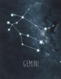 the zodiac sign gemini is shown on a starry night sky with white stars