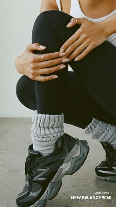 Slouch socks with New Balance 9060 Joah Brown Aesthetic, Joah Brown Outfits, Socks Outfit Sneakers, 9060 Outfit, Slouch Socks Outfit, Active Fits, Black Athleisure Outfits, Sporty Fall Outfits, Chic Athleisure Outfits