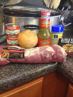 the ingredients are on the counter ready to be put into the crockpots