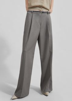 Maya Trousers - Grey – The Frankie Shop Semi-formal Wide Leg Bottoms With Pockets, Modern Workwear Bottoms With Pockets, Tailored Semi-formal Bottoms With Side Pockets, Modern Pleated Pants For Workwear, Chic Semi-formal Bottoms With Welt Pockets, Semi-formal Tailored Bottoms With Side Pockets, Elegant Relaxed Fit Pants With Belt Loops, Chic Formal Bottoms With Pockets, Relaxed Fit Semi-formal Bottoms With Pockets