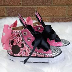 Customize your Converse shoes for a special occasion with these unique Minnie Mouse shoes! Featuring pink canvas and signature Minnie Mouse details, these shoes are perfect for a birthday celebration. Mix and match colors and styles to create your own unique look. *Comes choice of Minnie face or Minnie silhouette tongue patch. Please leave in personalization. Minnie Silhouette, Minnie Mouse Shoes, Pink Minnie, Match Colors, Pink Canvas, Custom Shoes, Leave In, Converse Shoes, Birthday Celebration