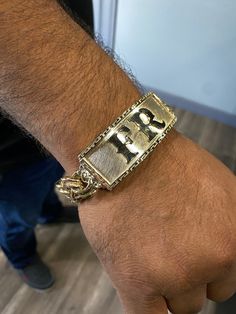 These bracelets are custom and are made to fit the wrist perfectly.  We can also add name and a custom border around (ex. Greek border, Diamond cut)  Give us a call or send us a message for more info!  956-398-5148 Chino Link Bracelet, Greek Border, Jewelry Inspo, A Call, 10k Gold, Diamond Cut, Charm Bracelets, Link Bracelets, Birthday Ideas