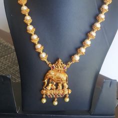 Antique Gold Plated Handmade Pearl Necklace With Antique Gold Elephant Pendant Gold Elephant Pendant, Cotton Dress Indian, Handmade Pearl Necklace, Diamond Angel, Hand Painted Necklace, Gold Elephant, Bone Necklace, Fairy Jewelry, Statement Choker Necklace