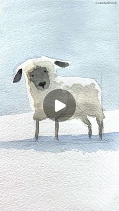 a painting of a sheep standing in the snow