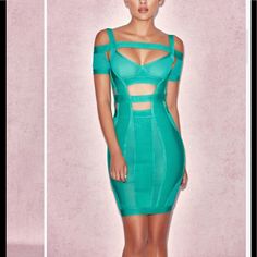 Brand New - No Tags Smokin' Bandage Dress That Sculpts Your Curves Made With Sheer Mesh Fabric Fabric: Bandage (90% Rayon, 9% Nylon, 1% Spandex) Mesh (60% Nylon, 35% Polyester, 5% Spandex) Very Stretchy Color May Vary Due To Lighting On Images No Trades Summer Evening Bandage Dress In Elastane, Summer Evening Elastane Bandage Dress, Summer Evening Bandage Dress Made Of Elastane, Fitted Bandage Dress For Spring, Spring Bandage Dress With Stretch, Stretch Summer Bandage Dress For Cocktail, Fitted Cutout Dress, Green Fitted Dress For Club, Fitted Green Dress For Club