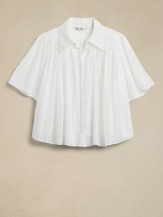 Rosalie Cotton-Silk Top | Banana Republic Breezy Summer Daywear Tops, Breezy Cotton Short Sleeve Blouse, Breezy Short Sleeve Cotton Blouse, Billowy Cotton Top For Day Out, Chic Flowy Top For Daywear, Billowy Tops For Spring Vacation, Billowy Short Sleeve Blouse For Summer, Breezy Tops With Relaxed Fit For Daywear, Breezy Relaxed Fit Tops For Daywear