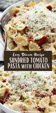 an easy dinner recipe sun dried tomato pasta with chicken is ready to be eaten in the oven