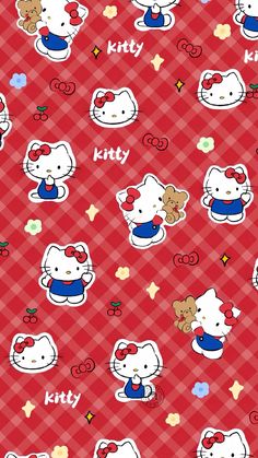 the hello kitty wallpaper is red and white