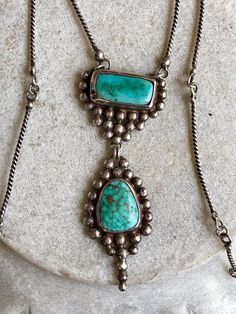 Beautiful Brutalist Sterling Silver Blue Turquoise Vintage Necklace Southwestern Green Necklace With Large Pendant, Southwestern Style Green Necklace With Large Pendant, Blue Oxidized Finish Necklace For Gift, Blue Oxidized Necklace For Gift, Green Oxidized Pendant Necklace, Blue Oxidized Pendant Jewelry, Artisan Long Turquoise Necklace Gift, Turquoise Bohemian Necklace With Rectangular Pendant, Bohemian Turquoise Necklace With Rectangular Pendant