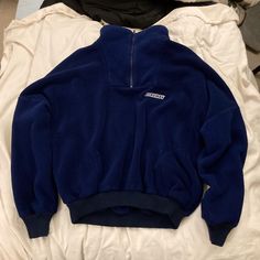 - This Is A Very Rare Sweater, Hard To Find!! - In Amazing Condition, Basically Brand New Still, Never Really Wore It - Made In Usa - Size Xl Women’s - I Will Ship The Same Day Navy Winter Fleece Jacket With Pockets, Blue Fleece-lined Sweatshirt For Outdoor, Blue Crew Neck Sweatshirt With Fleece Lining, Winter Half-zip Fleece Jacket, Cozy Blue Outerwear With Ribbed Cuffs, Blue Crew Neck Outdoor Outerwear, Blue Crew Neck Outerwear For Outdoor, Casual Blue Fleece-lined Sweatshirt, Blue Long Sleeve Fleece Jacket For Winter