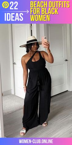 Turning Heads in the Tropics: Stylish and Comfortable Vacation Outfits for Black Women: Beach Travel Bali Club Outfit, Summer Day Drinking Outfit, Cute Beach Outfits Black Women, Hawaii Outfits Black Women, Vacation Outfits Black Women Plus Size, Nude Summer Outfit, Outfits For Jamaica Vacation Black Women, Cruise Dinner Outfits For Women, Mom Vacation Outfits