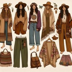 Get ready for the perfect Indian Summer with a Boho capsule wardrobe and outfit ideas. Think breezy dresses, lightweight kimonos, and stylish accessories in warm, earthy tones. Mix and match pieces to create effortlessly chic looks that capture the essence of those golden days. 🍂✨  #IndianSummer #BohoCapsule #BohoOutfits #SummerFashion #BohoChic #EffortlessStyle #FashionInspo #WarmTones #BohoVibes #CapsuleWardrobe  Embrace the beauty of Indian Summer with your stunning boho style! 😎🌞 Hobbit Capsule Wardrobe, Hippie Chic Outfits Boho Street Styles, Outfit Ideas Earthy, Islander Outfit, Boho Granola Outfits, Earthy Hippie Outfits, Indian Boho Fashion, Art Gallery Outfit Ideas