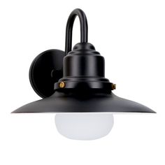 a black light fixture with a white glass shade on the top and bottom half of it