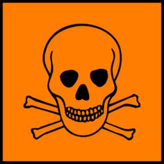 a skull and crossbones symbol on an orange background with black border around it