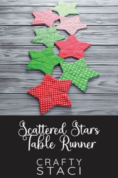 the finished stars table runner is shown with text overlay