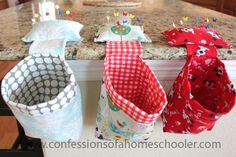 three different types of baby bibs on a counter top with instructions to sew them