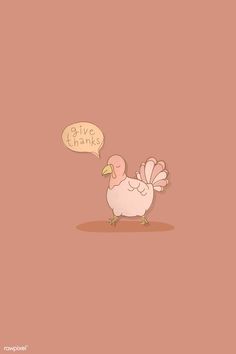 a cartoon turkey with a thought bubble saying give thanks