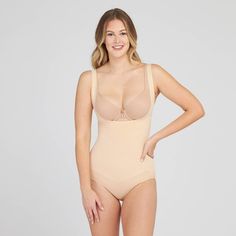 The Remarkable Results Open-bust Panty Bodysuit uses breathable, comfortable compression to tone the tummy and thighs, and gives you a perky rear view. Best of all? The bodysuit style provides added tummy control and eliminates muffin top, while the lightweight, seamless design offers sleek, easy wear for every day. Size: XL. Color: Beige. Gender: female. Age Group: adult. Pattern: Solid. Material: Nylon. Bodysuit Style, Compression Wear, Open Bust, Bodysuit Fashion, Black Bodysuit, Top Pattern, Easy Wear, Rear View, Shapewear