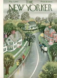 the new yorker magazine cover features a horse drawn carriage and two people walking down the street