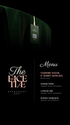 the menu for an event is displayed on a black background with gold lettering and a name tag