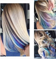 Hidden Rainbow Hair, Unicorn Hair Color, Unicorn Hair, Hair Color And Cut, Colored Hair, Mermaid Hair, Roots Hair, Rainbow Hair