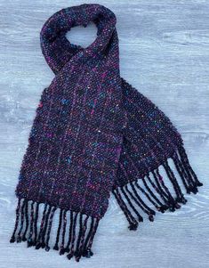 Handwoven Handspun Scarf Black/multicolor Merino and Silk - Etsy Handmade Black Scarf For Fall, Handmade Black Scarves For Fall, Multicolor Woven Winter Scarf, Heddle Loom, Handwoven Scarf, Sioux Falls, Sioux, Silk Scarf, Solid Black