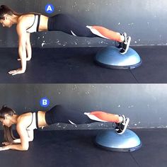 a woman doing a plank exercise on an exercise ball