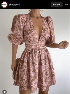 Outfits Woman, Puff Sleeve Mini Dress, Vestidos Vintage, Flower Dress, Spring Wardrobe, Outfit Goals, Ditsy Floral, Mini Dress With Sleeves, Pink Cotton