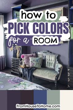 How To Pick Colors For A Room Purple Guest Bedroom Ideas, Purple Bedroom Paint Colors, Bedroom Dark Purple, Grey Purple Paint, Dark Purple Walls, Dark Grey Couches, Bedroom Purple, Hallway Colours, Color Palette Living Room