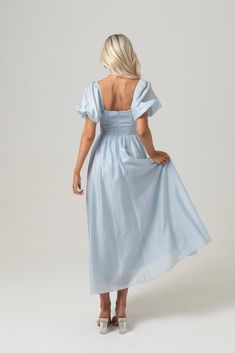 Bridget Dress - Blue – All About May Puffed Sleeves, Types Of Dresses, British Indian, Playsuit Jumpsuit