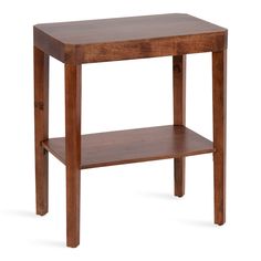 a small wooden table with one shelf on the side